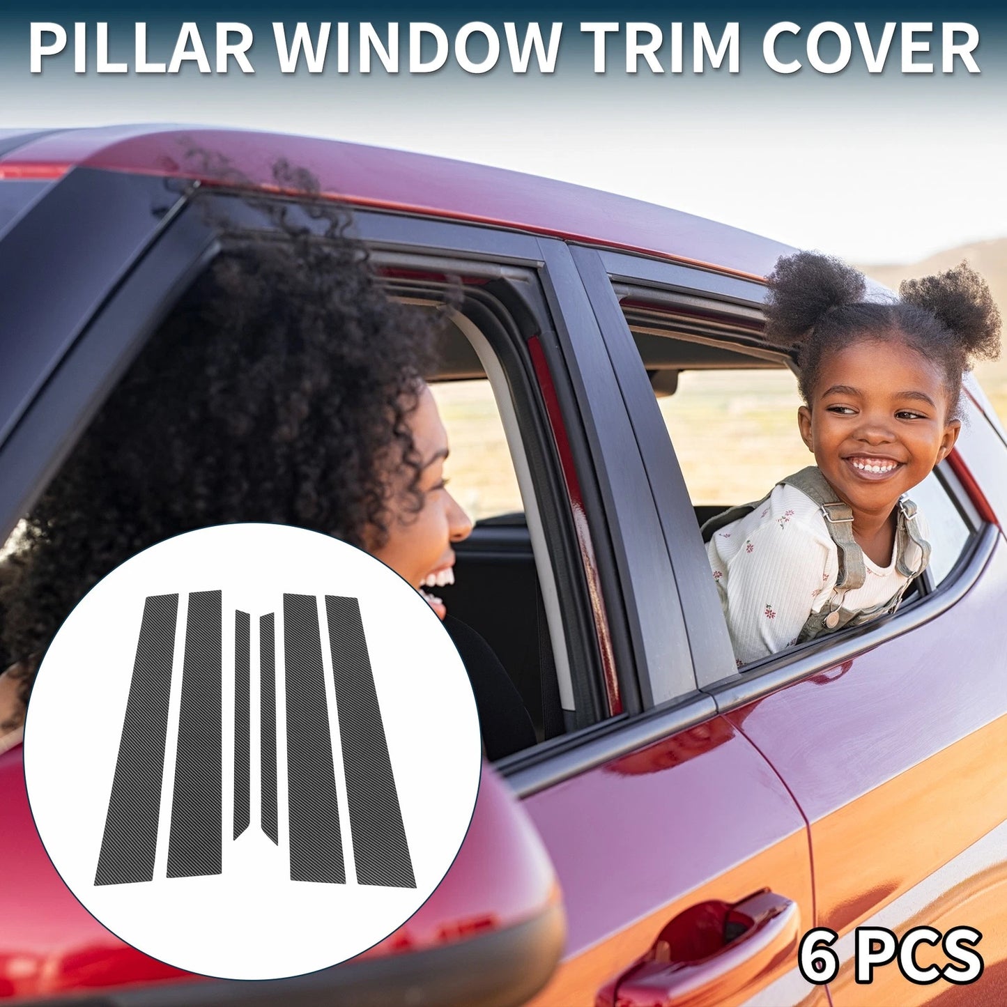 6 Pcs Door Pillar Window Trim for Toyota Prius (2005-2009) Carbon Fiber Black