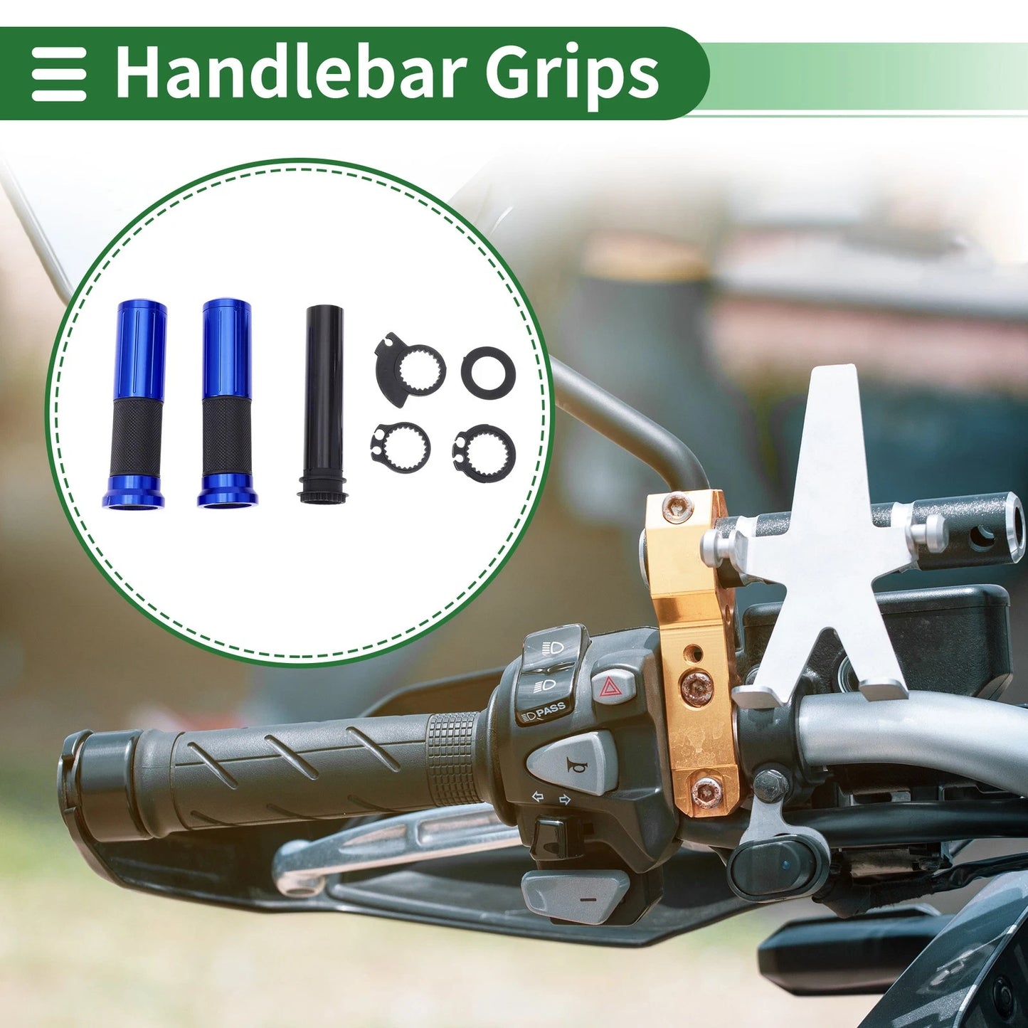 7/8" 22mm Hand Grips for Motorcycle Black Blue Rhombus