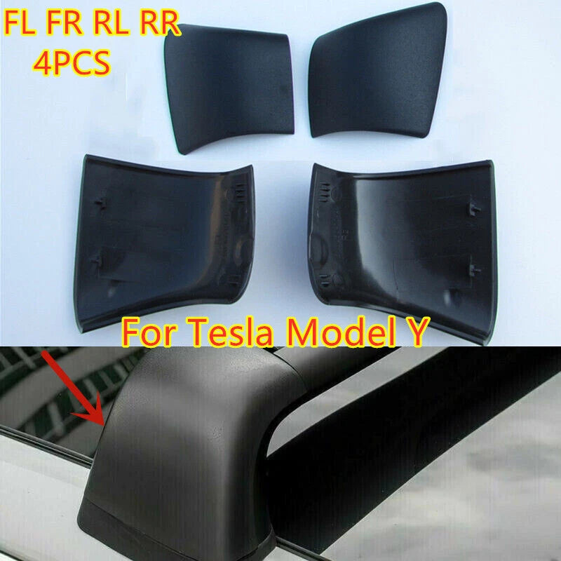 4x Black Roof Rack Cover Rail End Shell for Tesla Model Y (2021–2023)