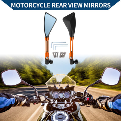 M8/M10 Triangle Rear View Mirrors Aluminum Alloy Black Orange for Motorcycle