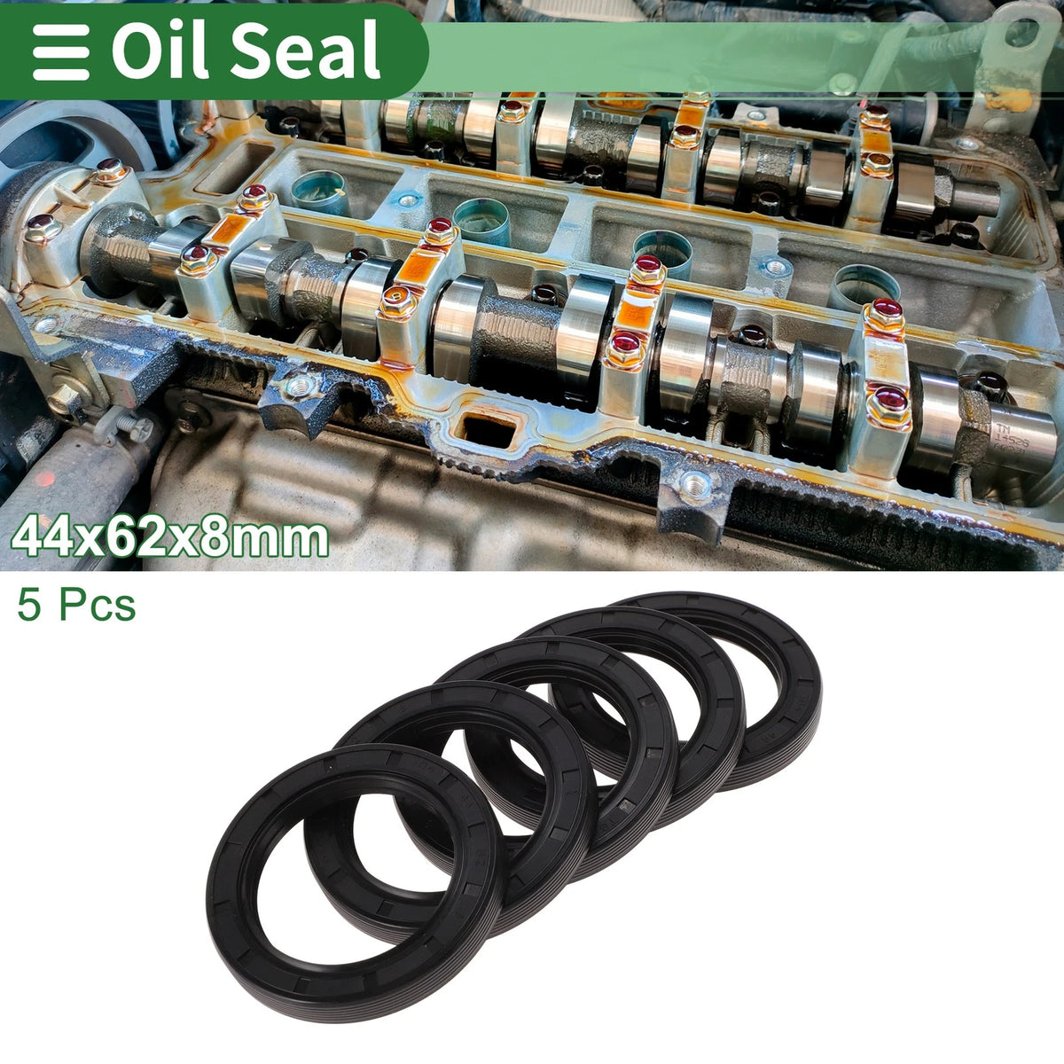 Oil Seal 44x62x8mm NBR Rubber High Pressure Black 5 Pcs