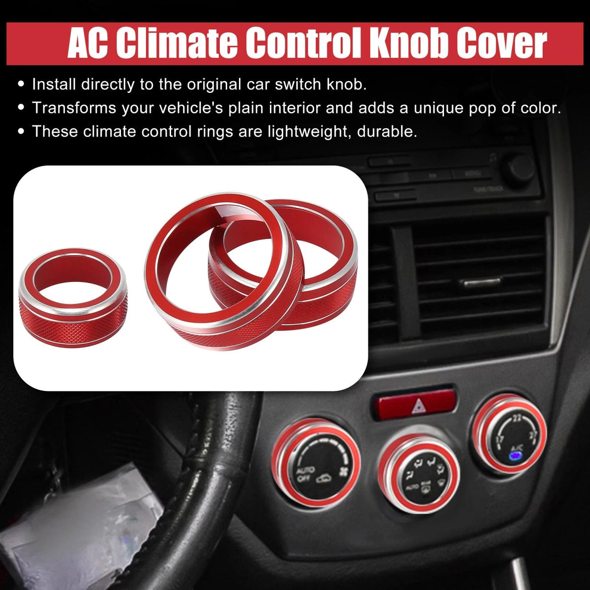 3pcs AC Climate Control Knob Rings for Subaru Forester, Impreza (2008-2023)