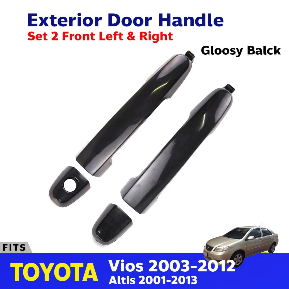 Exterior Door Handle Black Front L+R Fits Toyota Vios Yaris 4D Sedan 2003-12 D06