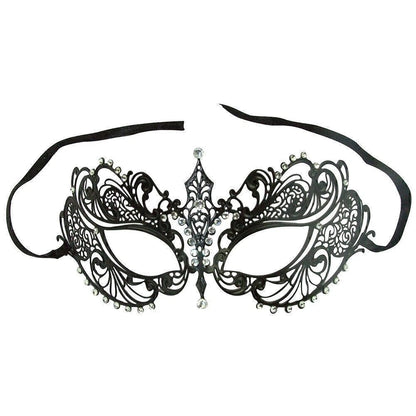 Venetian Metal Filigree Laser Cut Masquerade Black Mask with Rhinestones