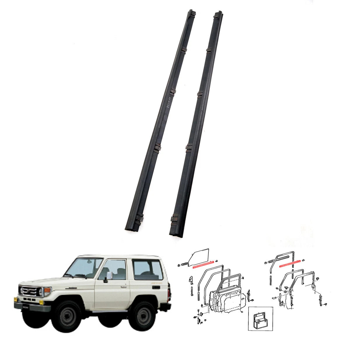 Front Door Glass Weatherstrip Vent for Toyota Land Cruiser BJ70 FJ75 RJ70 1984-1990