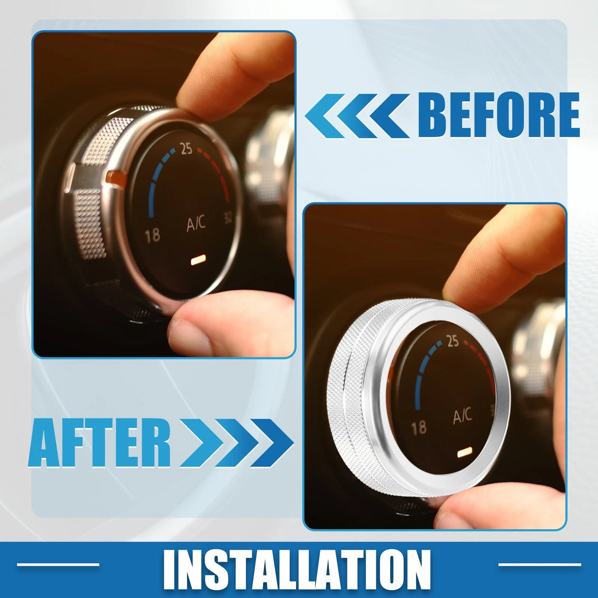 Air Conditioner Knobs  for Jeep Wrangler JL JLU 2018-2022 Silver Tone (3 x)