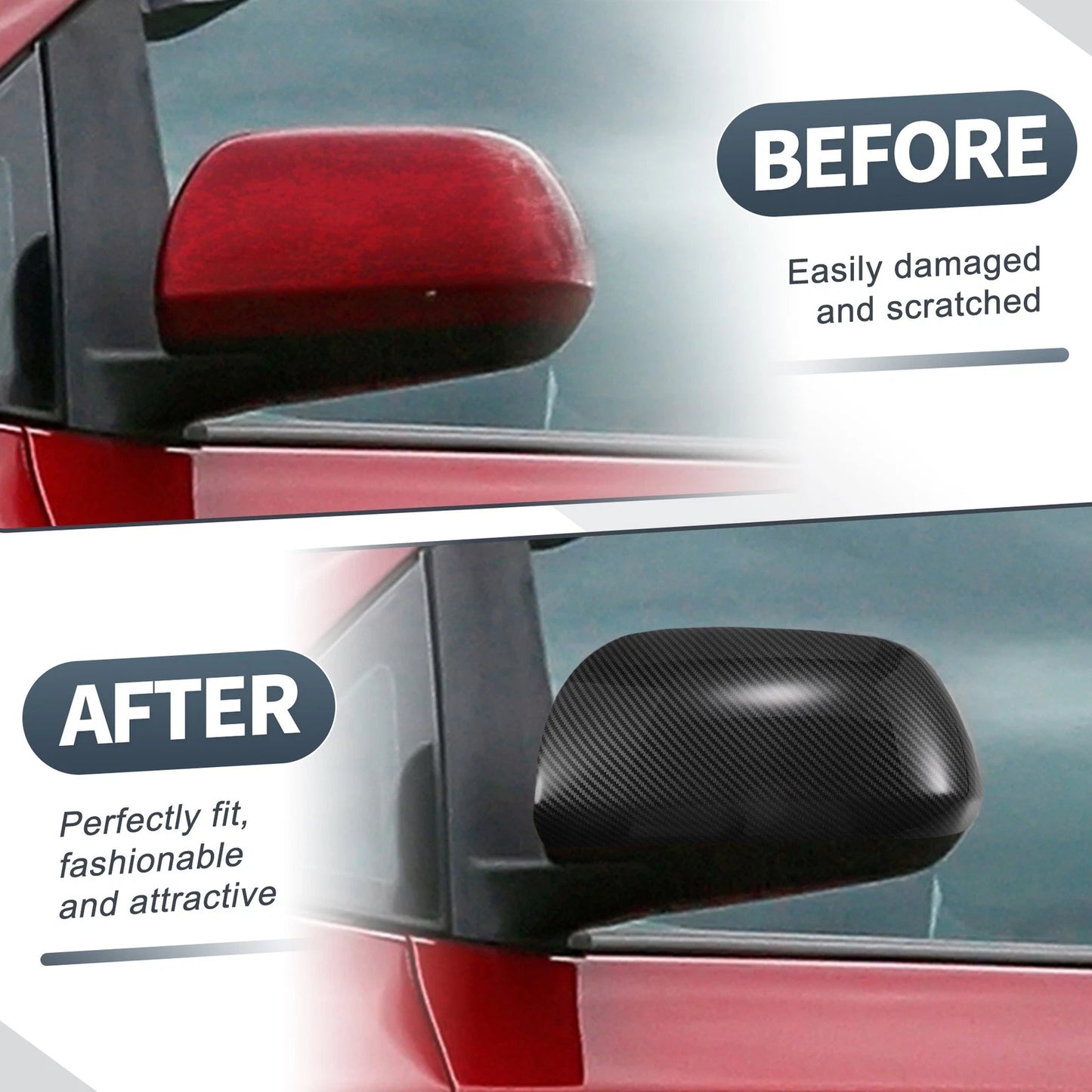 Pair Rearview Mirror Cover Overlay Black Carbon Fiber for Toyota Sienna (11-20)