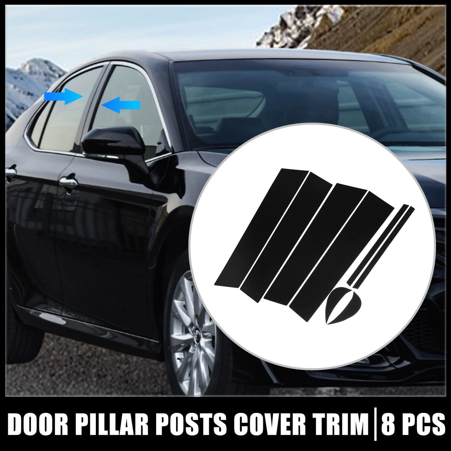 8 Pcs / Car Door Cover Panel Trim Pillar Posts Stickers Black for Toyota Camry