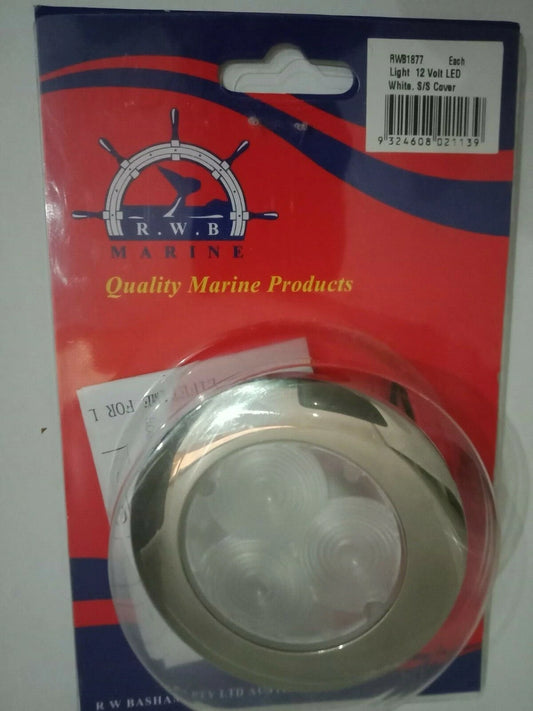 12V LED Round Cockpit Courtesy Light, Stainless Cover, for Various Models