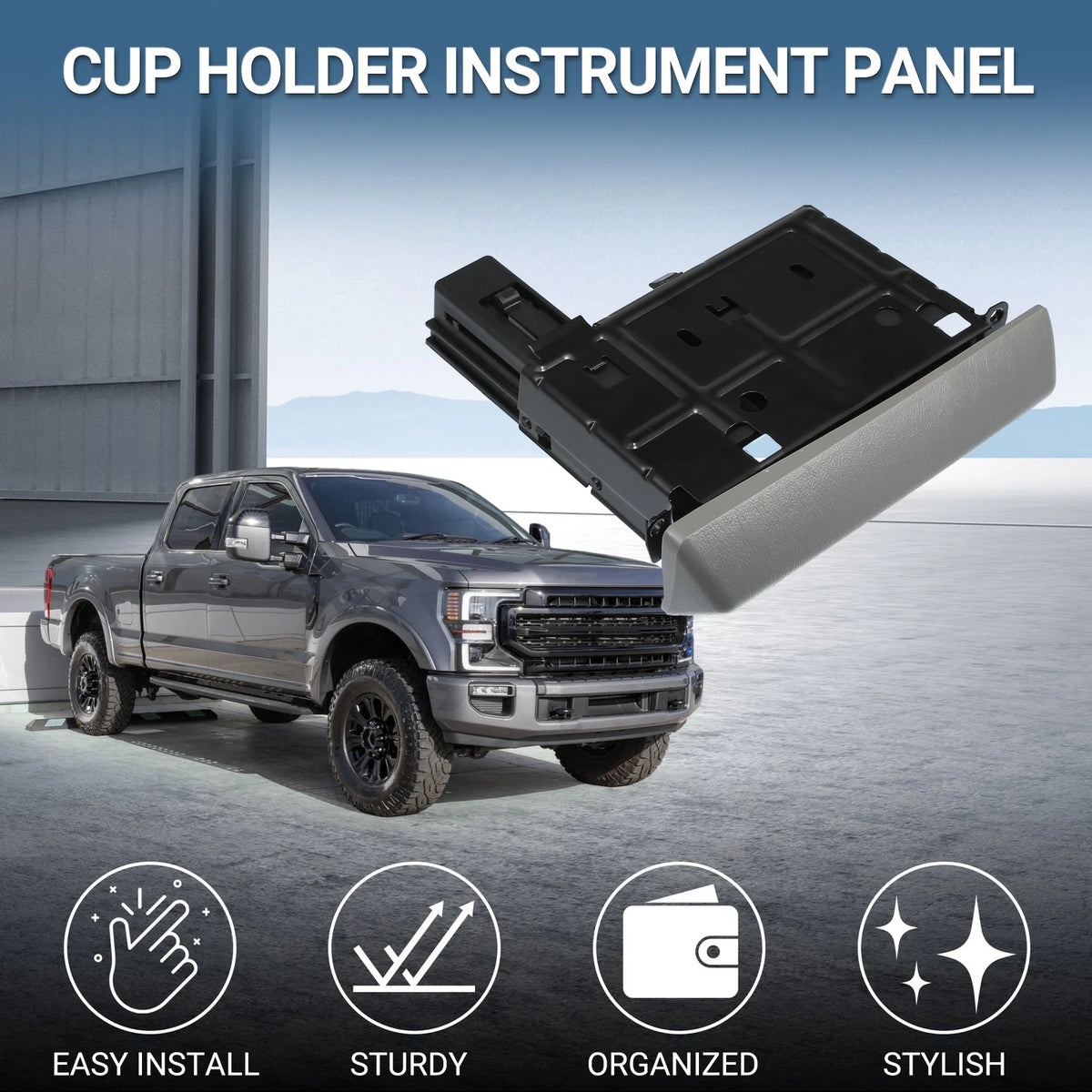 Cup Holder for Ford F-250 (2005-2007) Gray Instrument Panel Drink Holder