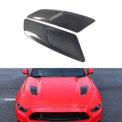 Real Carbon Fiber Engine Hood Air Outlet Vent Trim For Ford Mustang 2014-2017