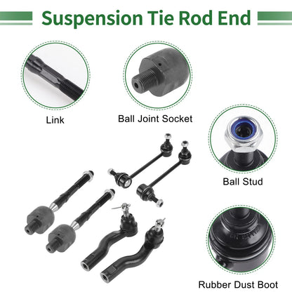 6 x Front Suspension Kit Tie Rod Ends & Sway Bar Links for Mercury Milan (2006-2009)