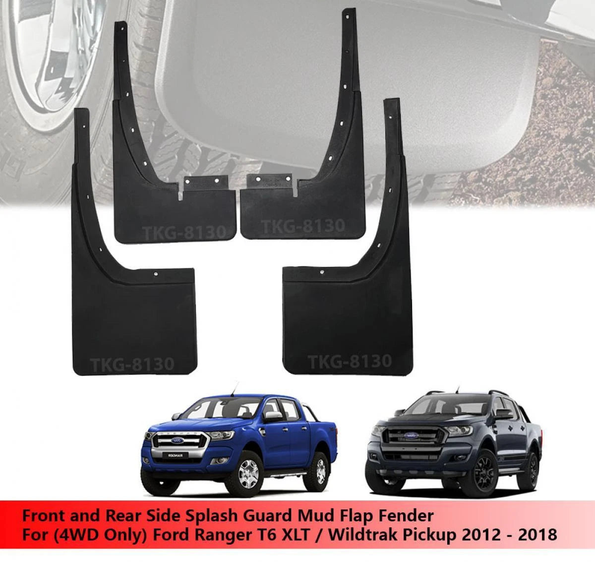 4 x Splash Guards for Ford Ranger T6 Ute(4WD) (2012-2018)