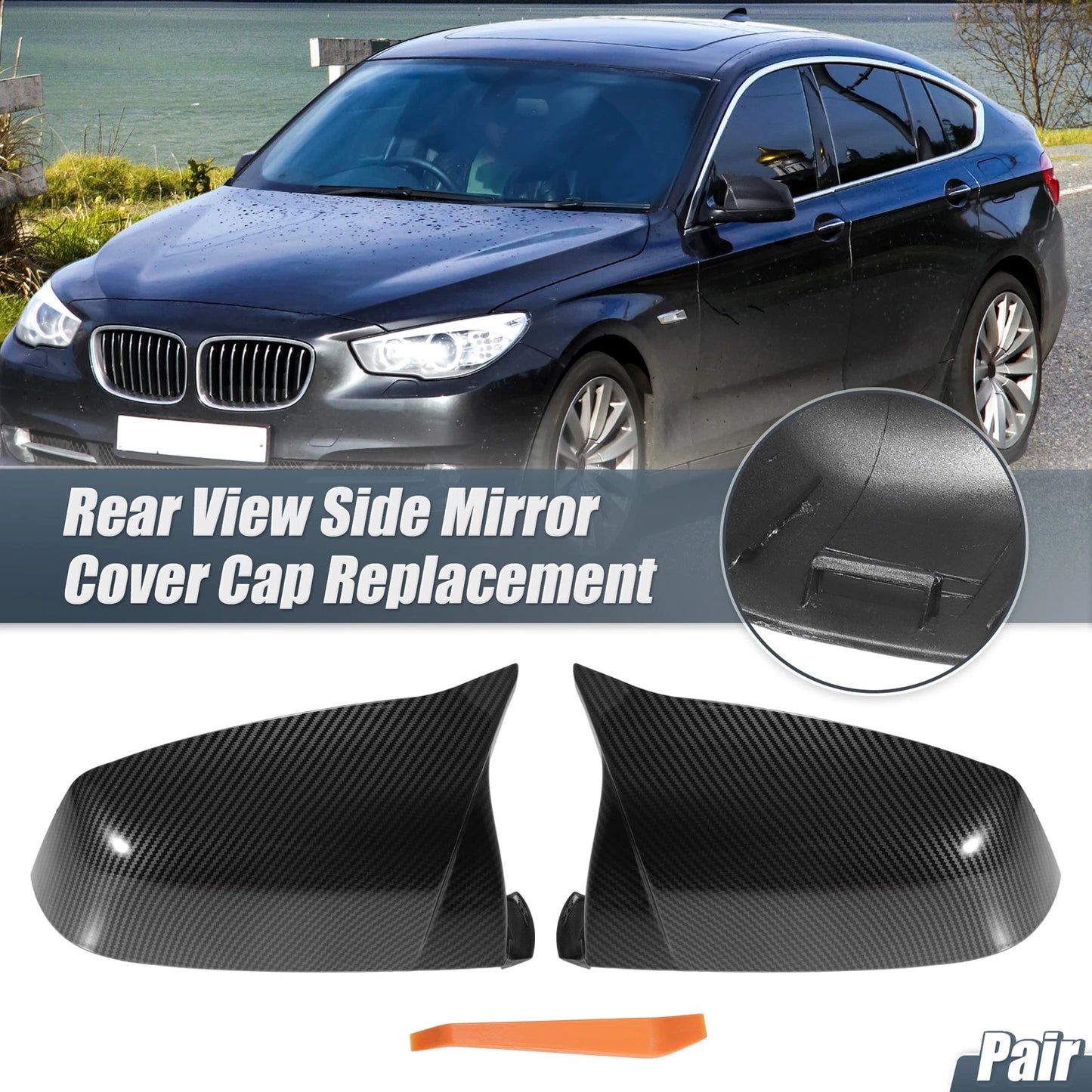 Rearview Mirror Cover Cap Carbon Fiber for BMW 525i 528i 530i 535i (2001-2007)