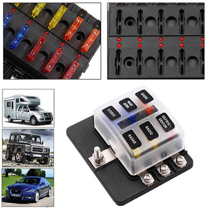 6-Way Blade Fuse Box Block Holder with LED Indicator for Car Marine