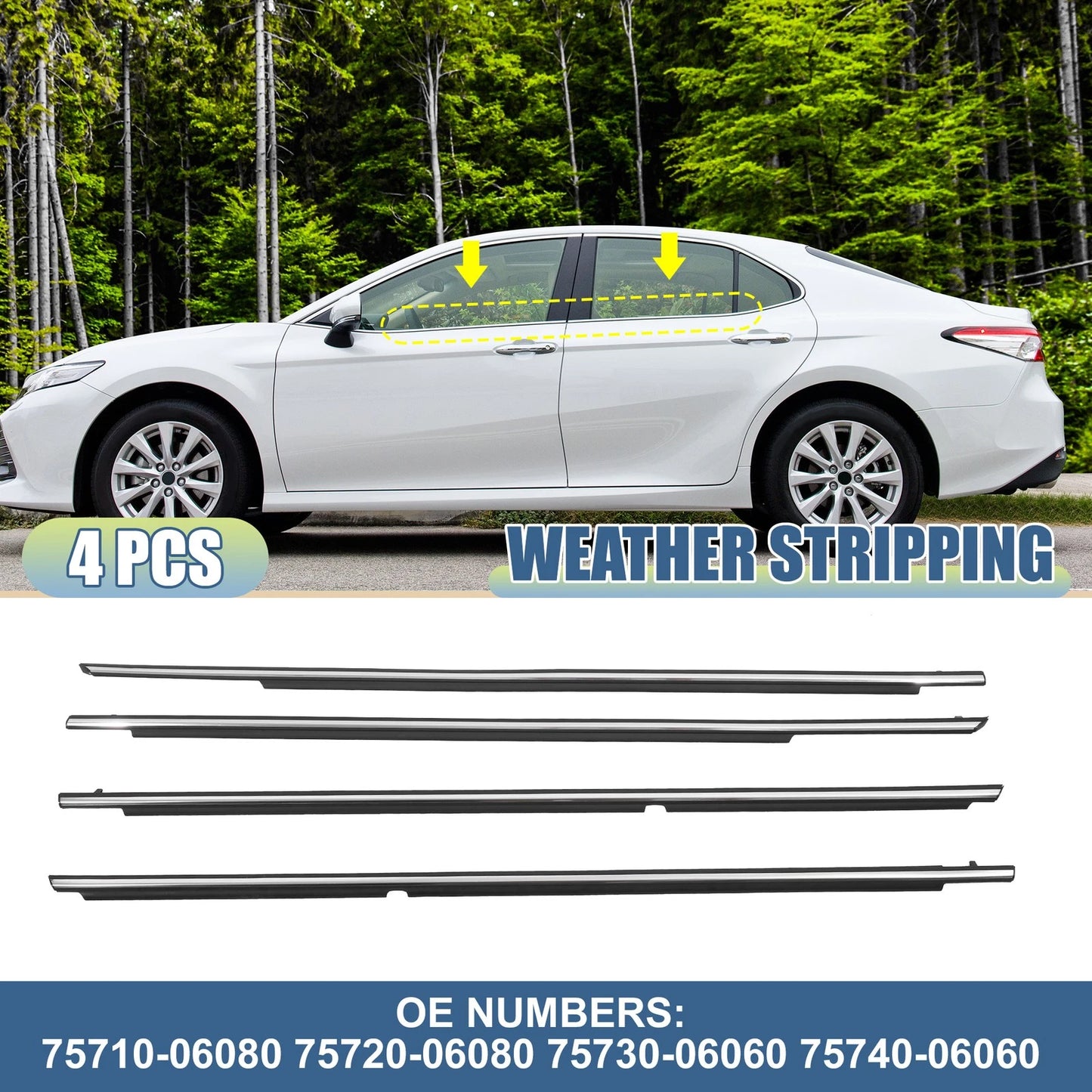 4pcs Window Weatherstrip Seal for Toyota Camry (2007-2011)