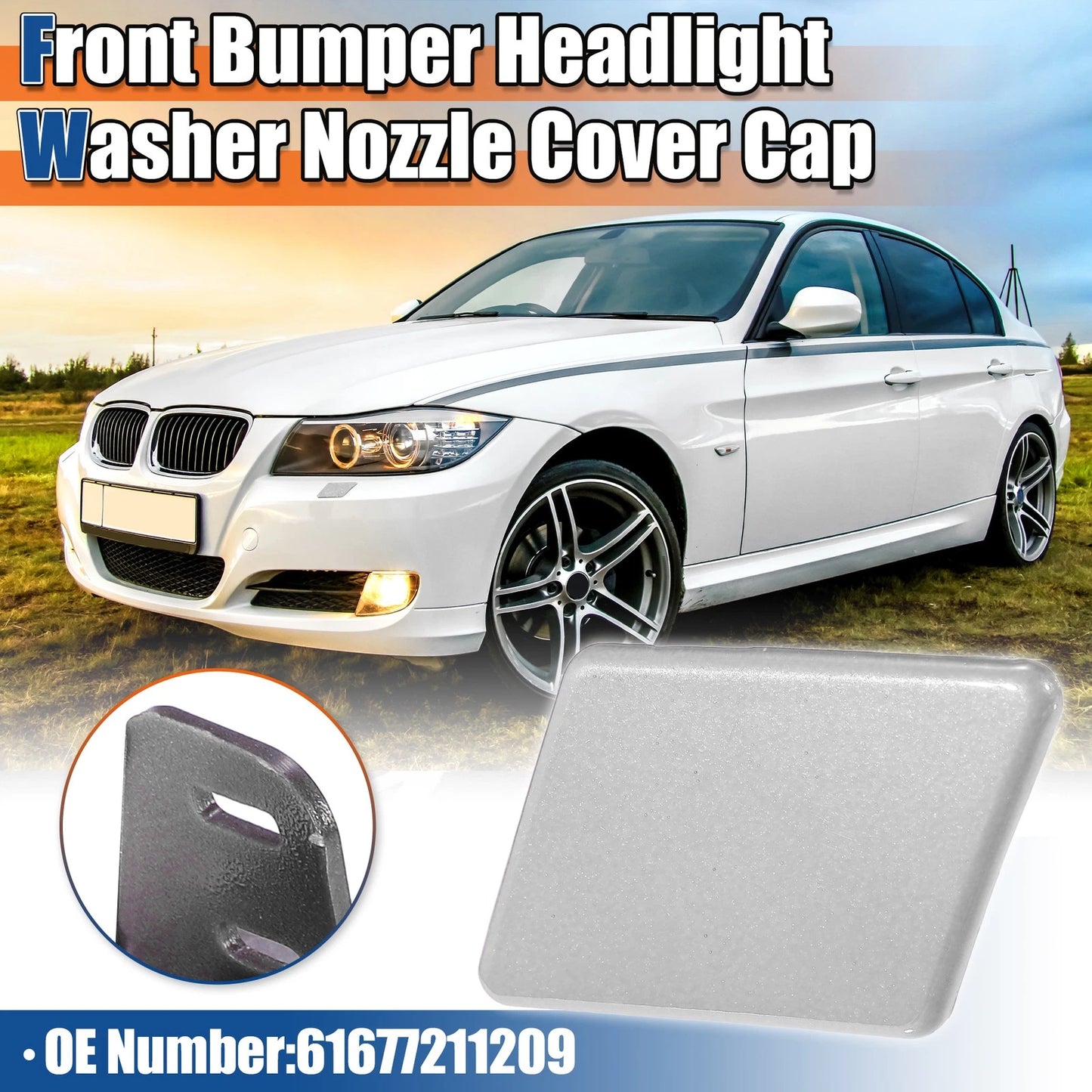 Washer Nozzle Cover Left Side Front Bumper for BMW E90 E91 (Silver Tone)