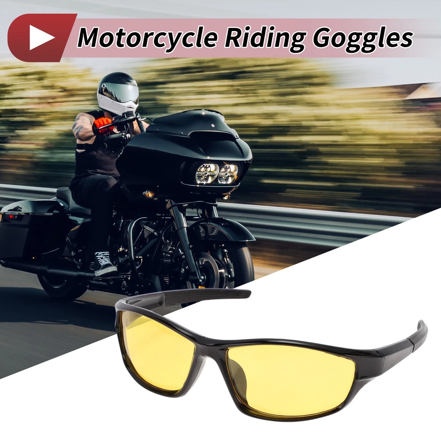 Riding Goggles Yellow Lens Black Frame Tri-acetel Cellulose for Motorcycle
