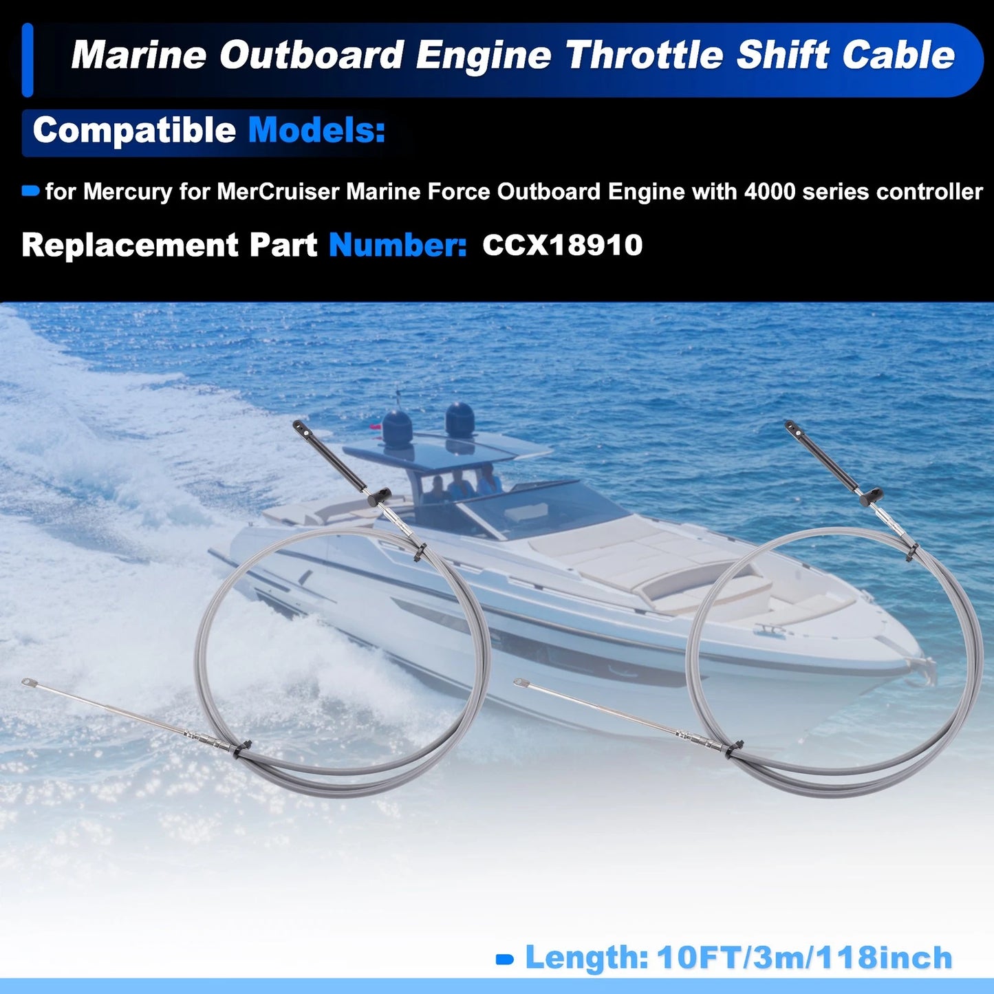 2 x 3Meters Boat Throttle Shift Control Cable for Marine Outboard Grey