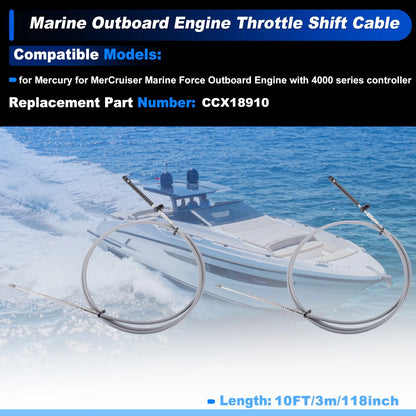 2 x 3Meters Boat Throttle Shift Control Cable for Marine Outboard Grey