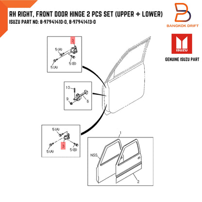 RH Front Door Hinges for Holden Rodeo Ute TF (1988-2002)