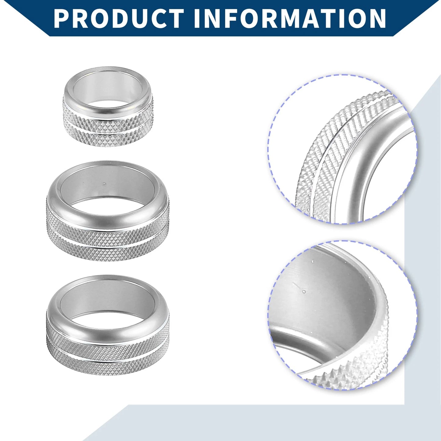 AC Radio Switch Knob Cover Ring for Toyota Supra (2018-2022) - 3 x Silver Tone