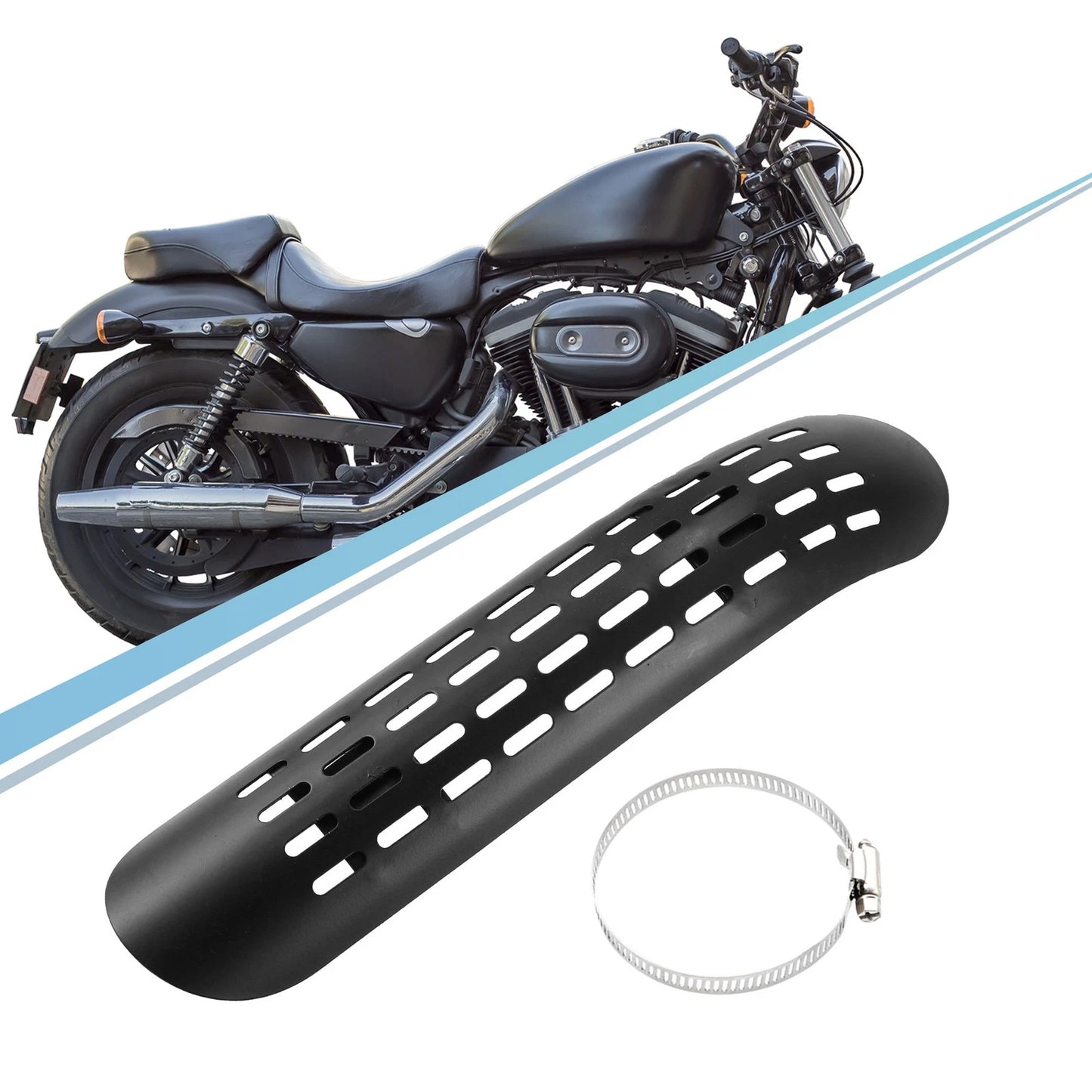 Set Universal Motorcycle Curve Exhaust Heat Shield Cover with Clamp Black