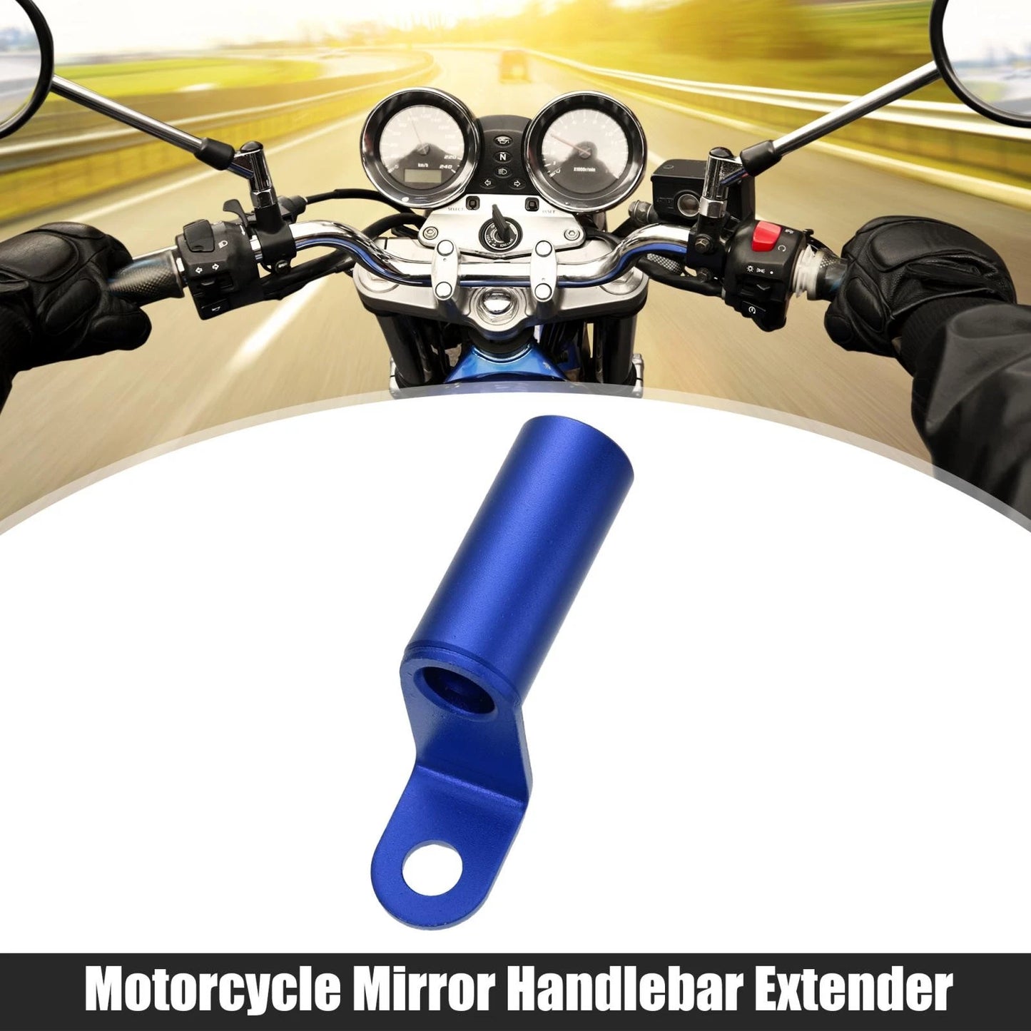 Rearview Mirror Handlebar Extender Holder 10mm Aluminum Blue for Motorcycle