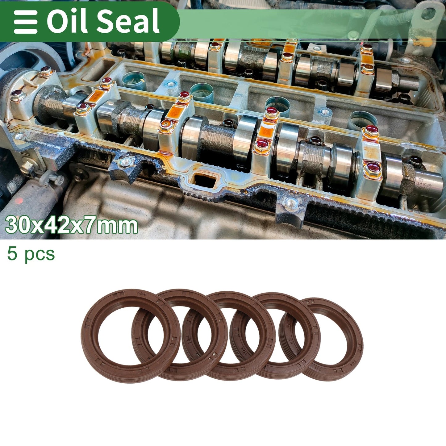 Oil Seal 30x42x7mm FKM Rubber High Pressure Brown 5 Pcs for Make Model