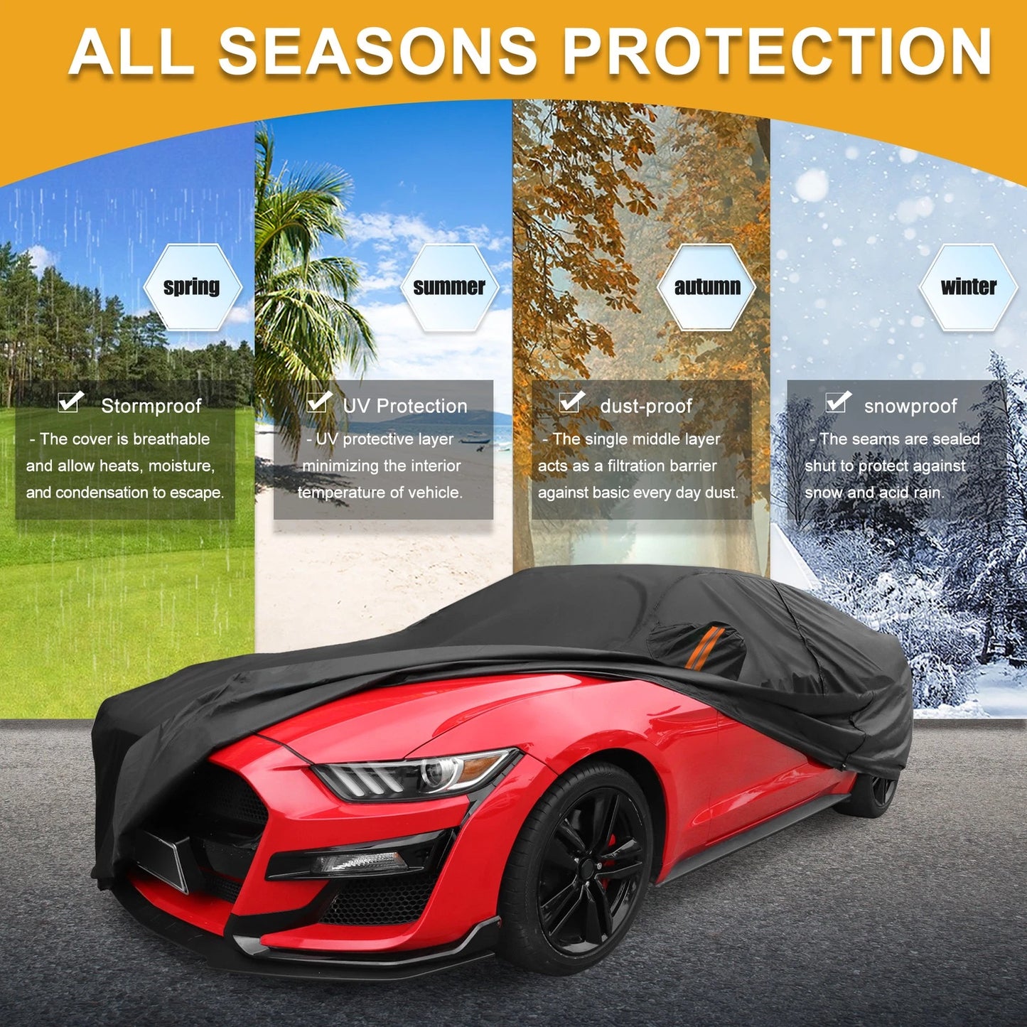 Waterproof All Weather Car Cover for Ford Mustang Black 190T-PU