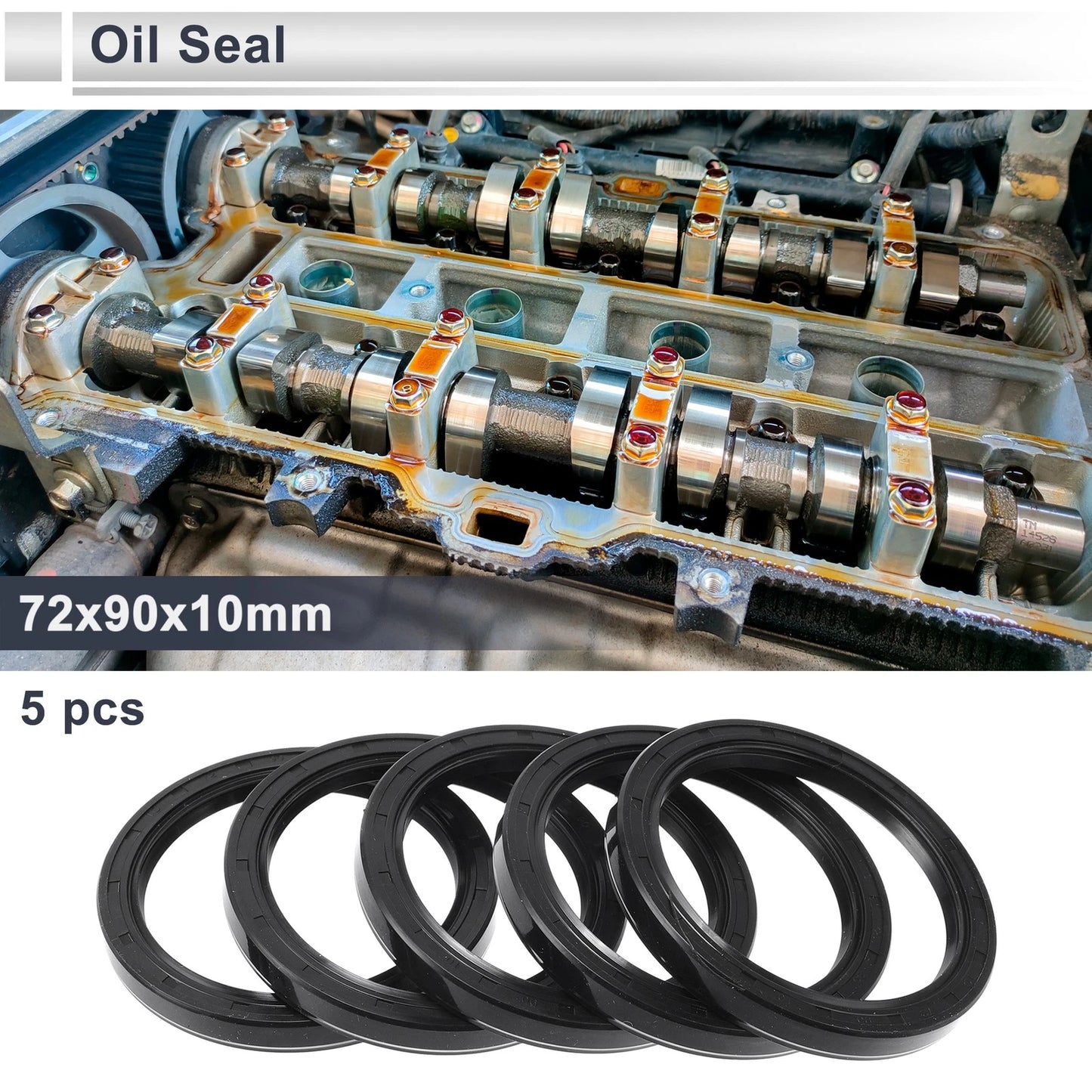 Oil Seal 72x90x10mm Nitrile Rubber Rotary Shaft Seal Black 5 Pcs