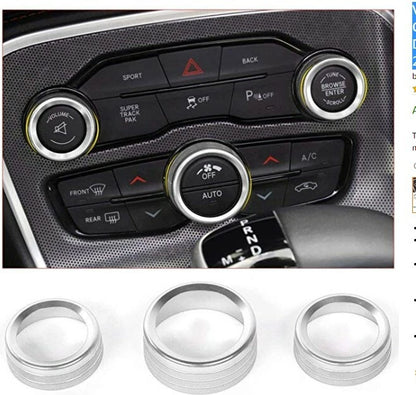 Silver Aluminum AC Radio Switch Knob Trim Bezels for Dodge Challenger 2015-2019