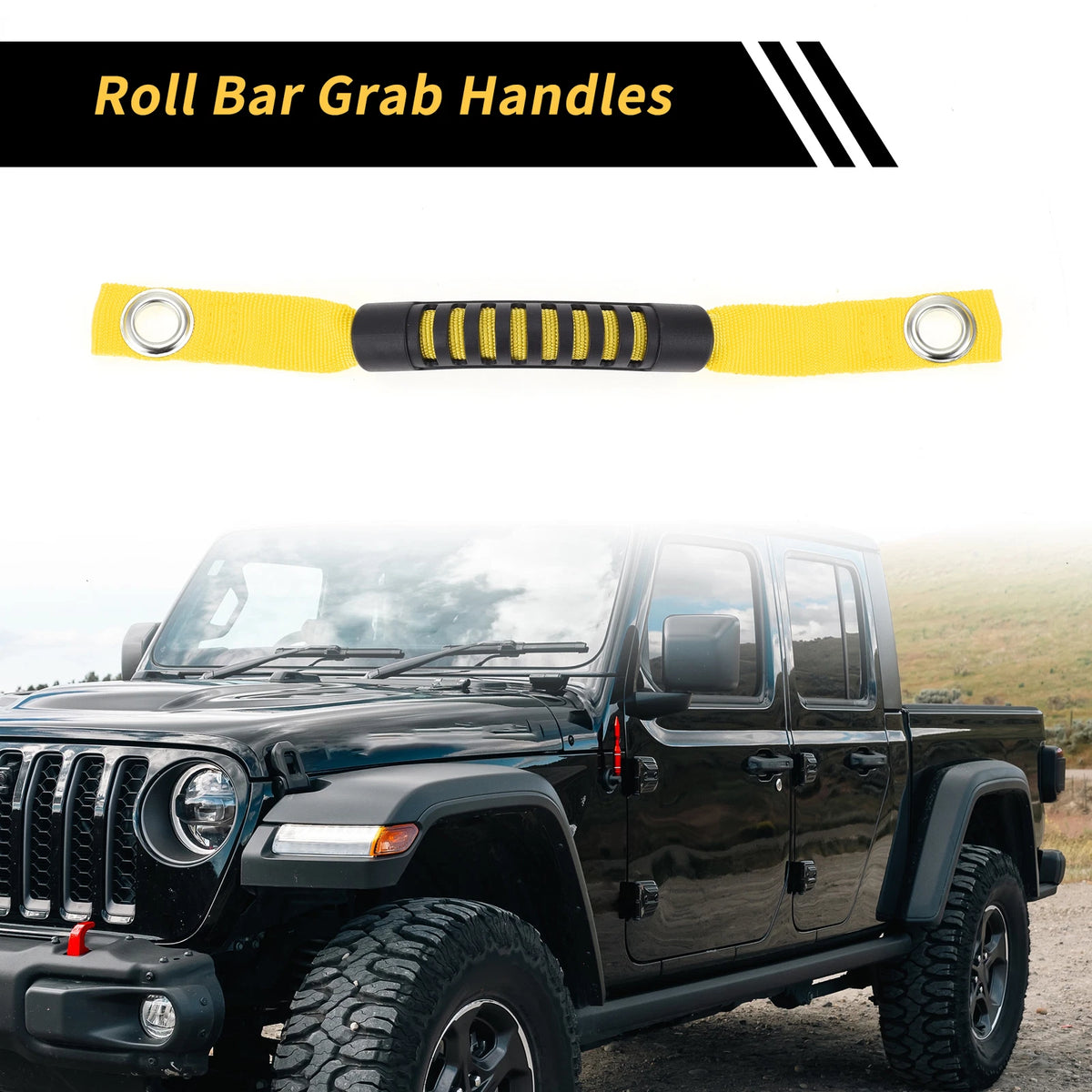 2 x Roll Bar Grab Handles for Jeep Wrangler Roof Rope Handle Yellow