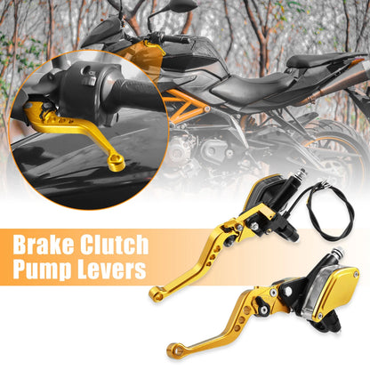Pair Brake Clutch Pump Lever 7/8" 22mm Motorcycle Handlebar Gold Tone