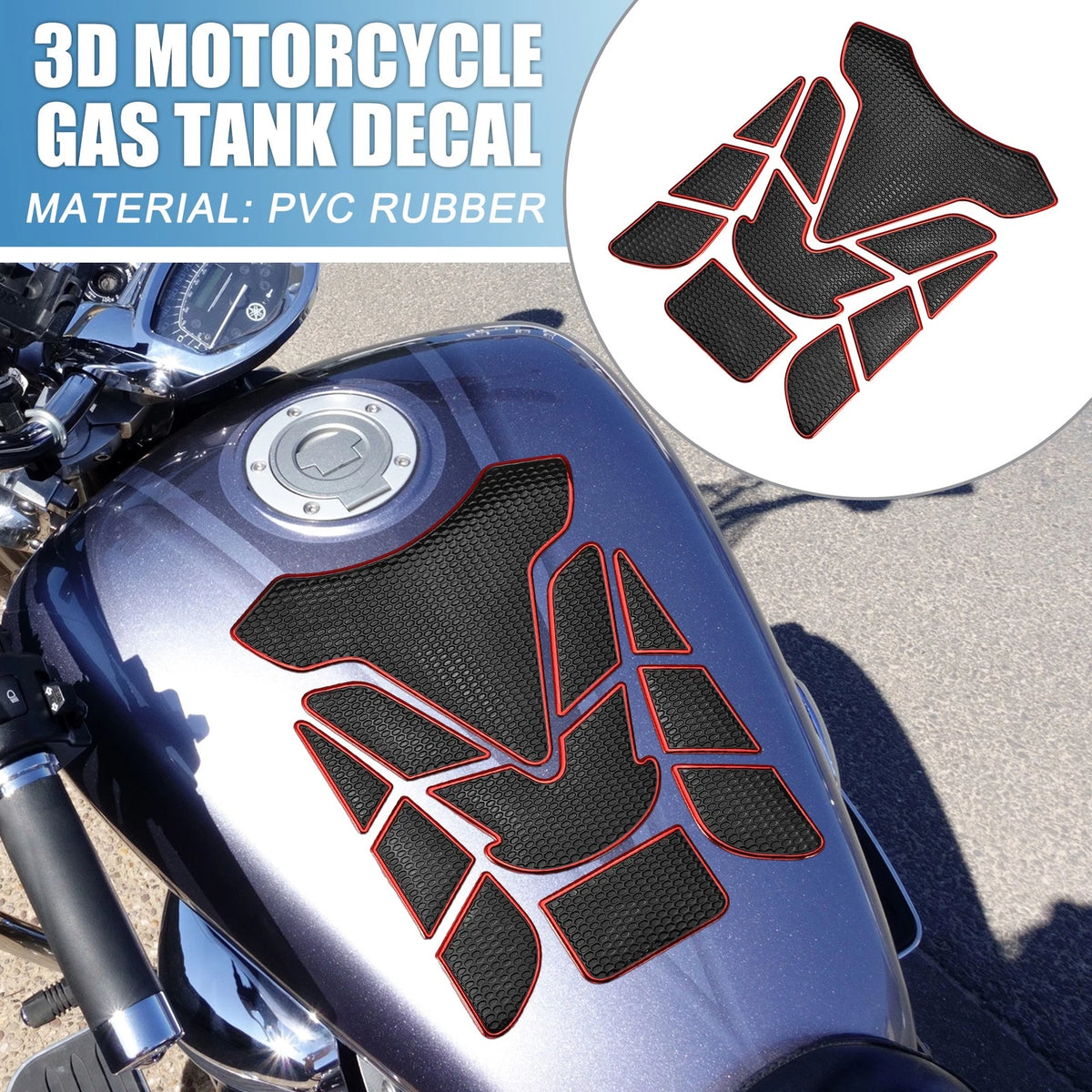Gas Tank Decal 7.68x5.63 Tank Pad Sticker Black Red for Motorcycle