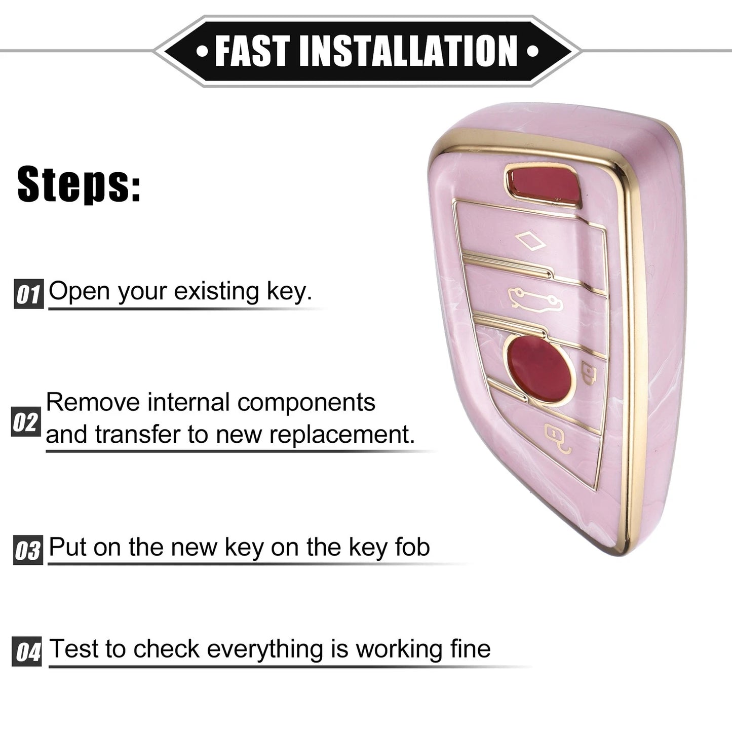 Buttons Smart Key Fob Cover Case for BMW 3 4 5 6 7 Series TPU Pink