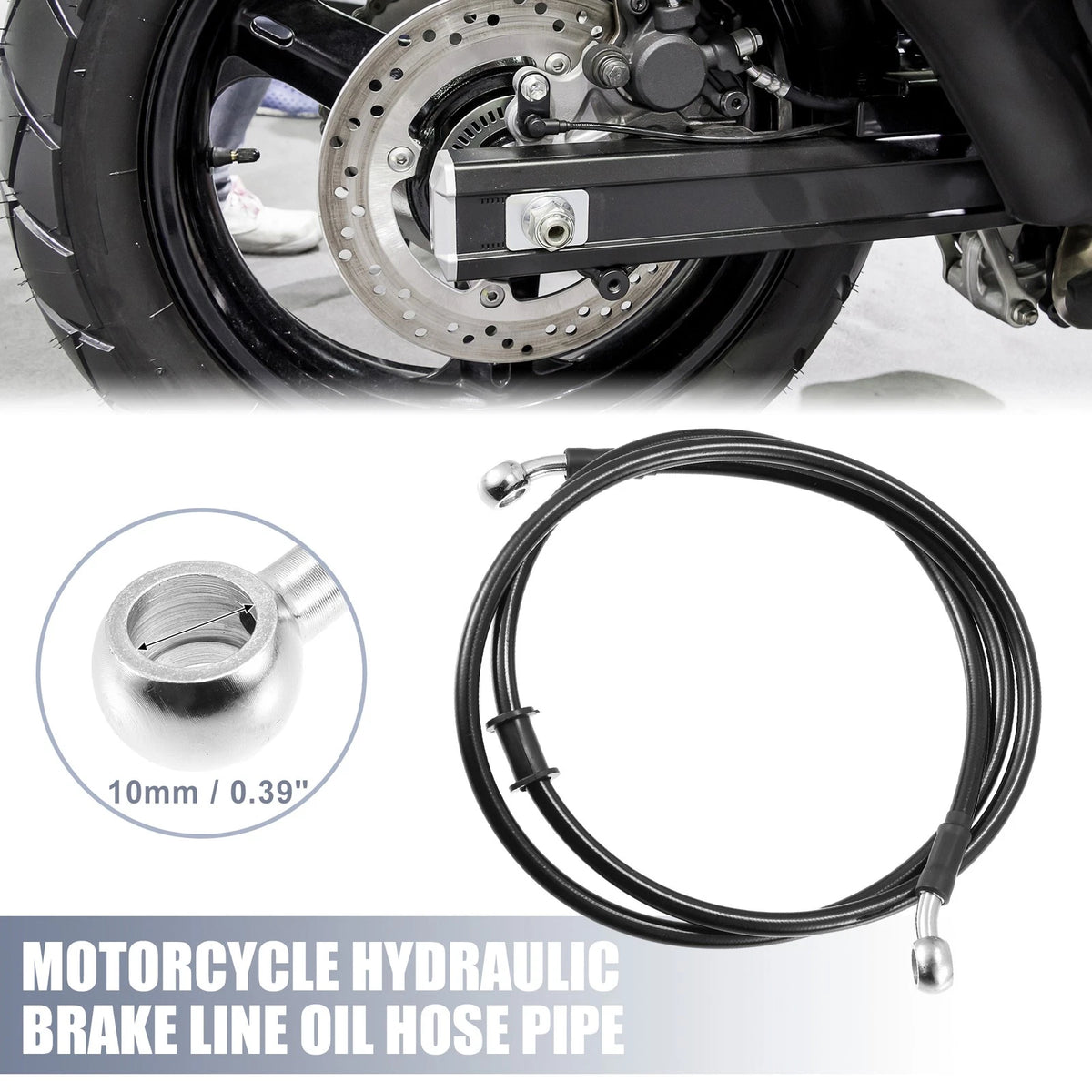 Length 10mm ID Motorcycle Hydraulic Brake Line Oil Hose Cable Black