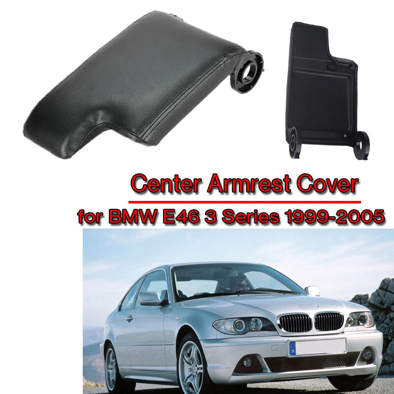 Leather Center Console Lid Armrest Cover for 1999-2004 BMW E46 3 Series Black