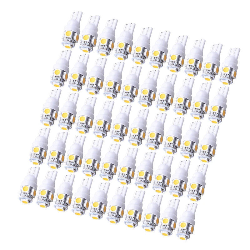 50PC Warm White T10 Wedge 5050 5SMD LED Dome Map License Light Bulbs
