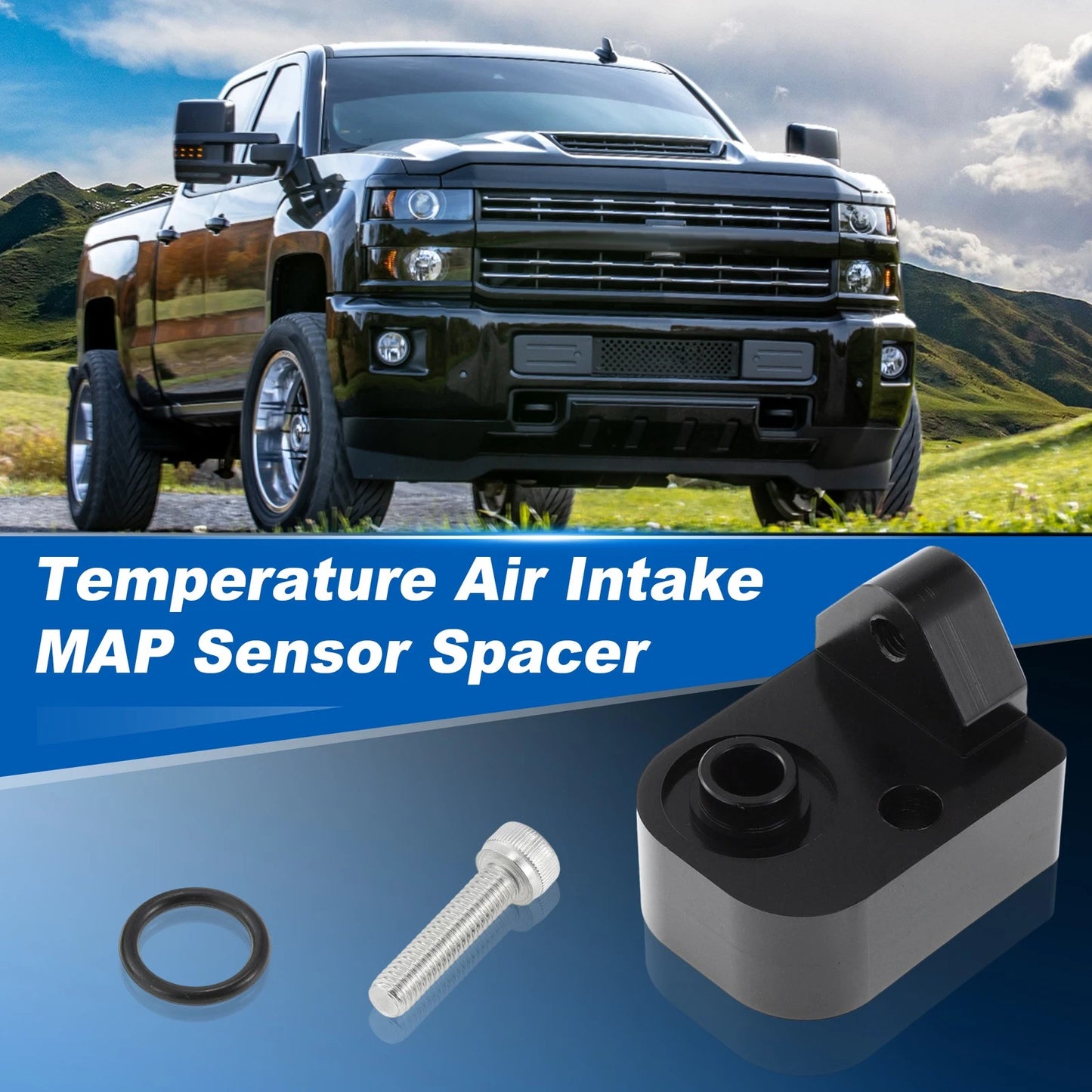 Temperature Air Intake Sensor Spacer Kit 6.6L for GMC Sierra Black (2017-2024)