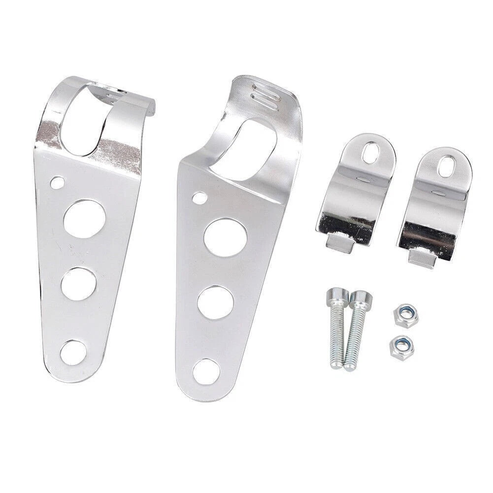 Fork Mount Headlight Brackets for Cafe Racer Bobber Chopper Silver