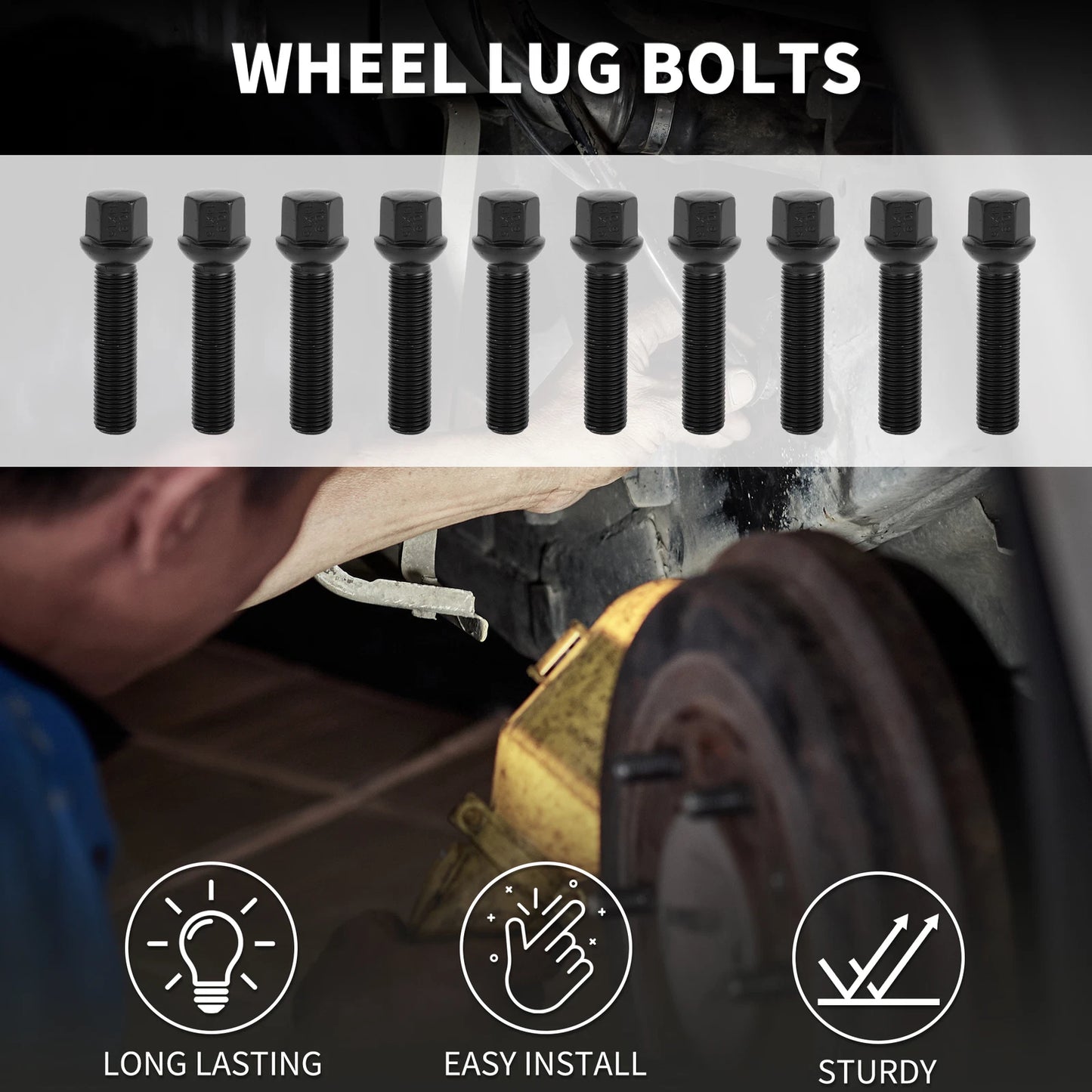 10 x M14x1.5mm Ball Seat Wheel Lug Bolts 55mm Shank for Volkswagen Porsche