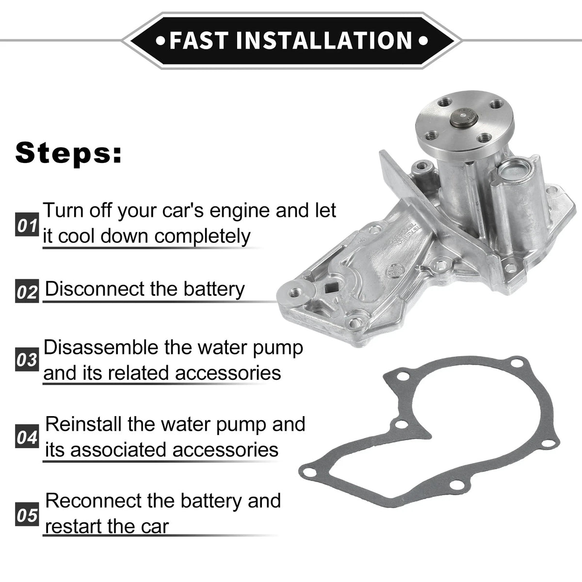 Water Pump with Gasket Kit for Ford Escape, Fiesta (2001-2012)