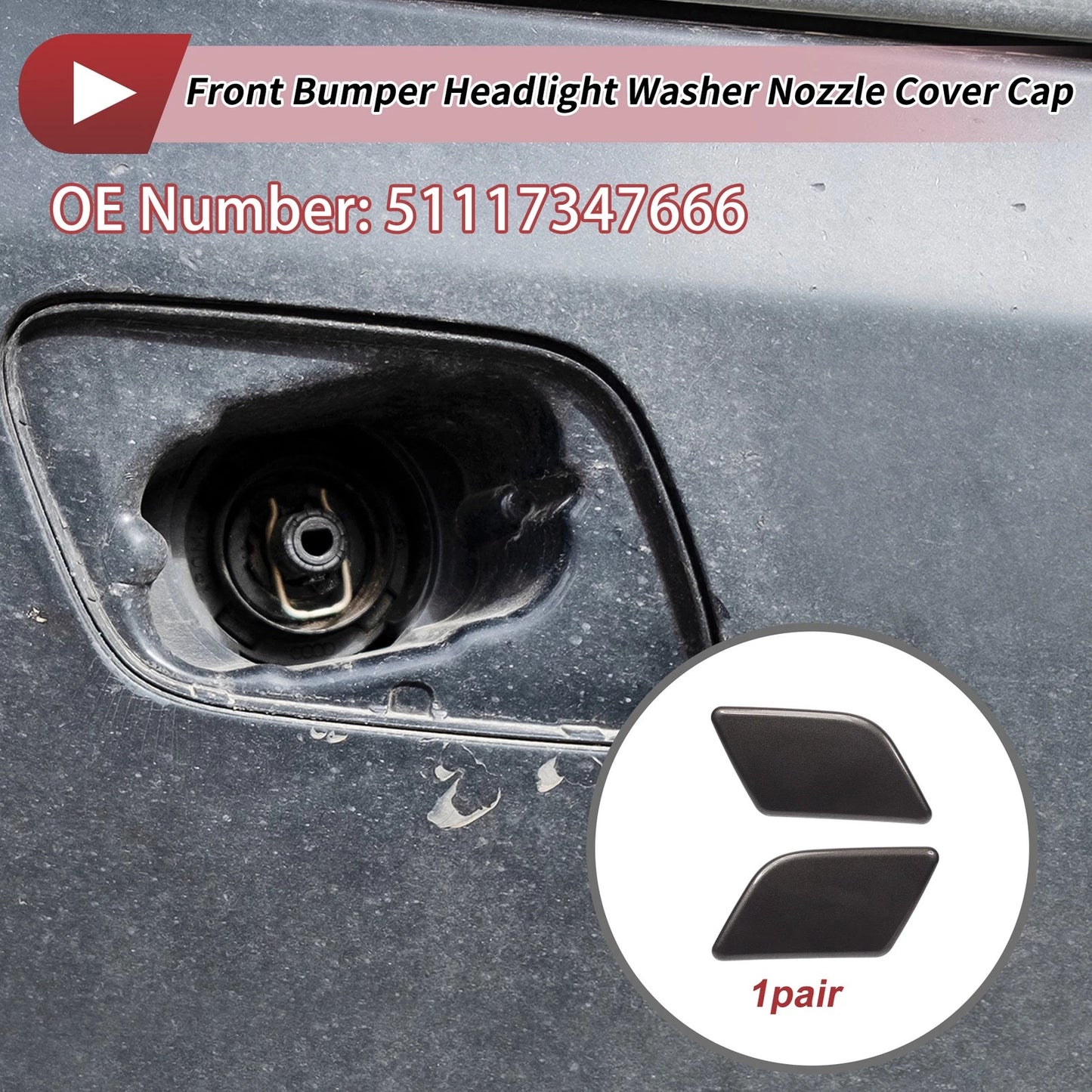 2x Front Left & Right Washer Nozzle Cover Caps for BMW X1 (2013-2015)