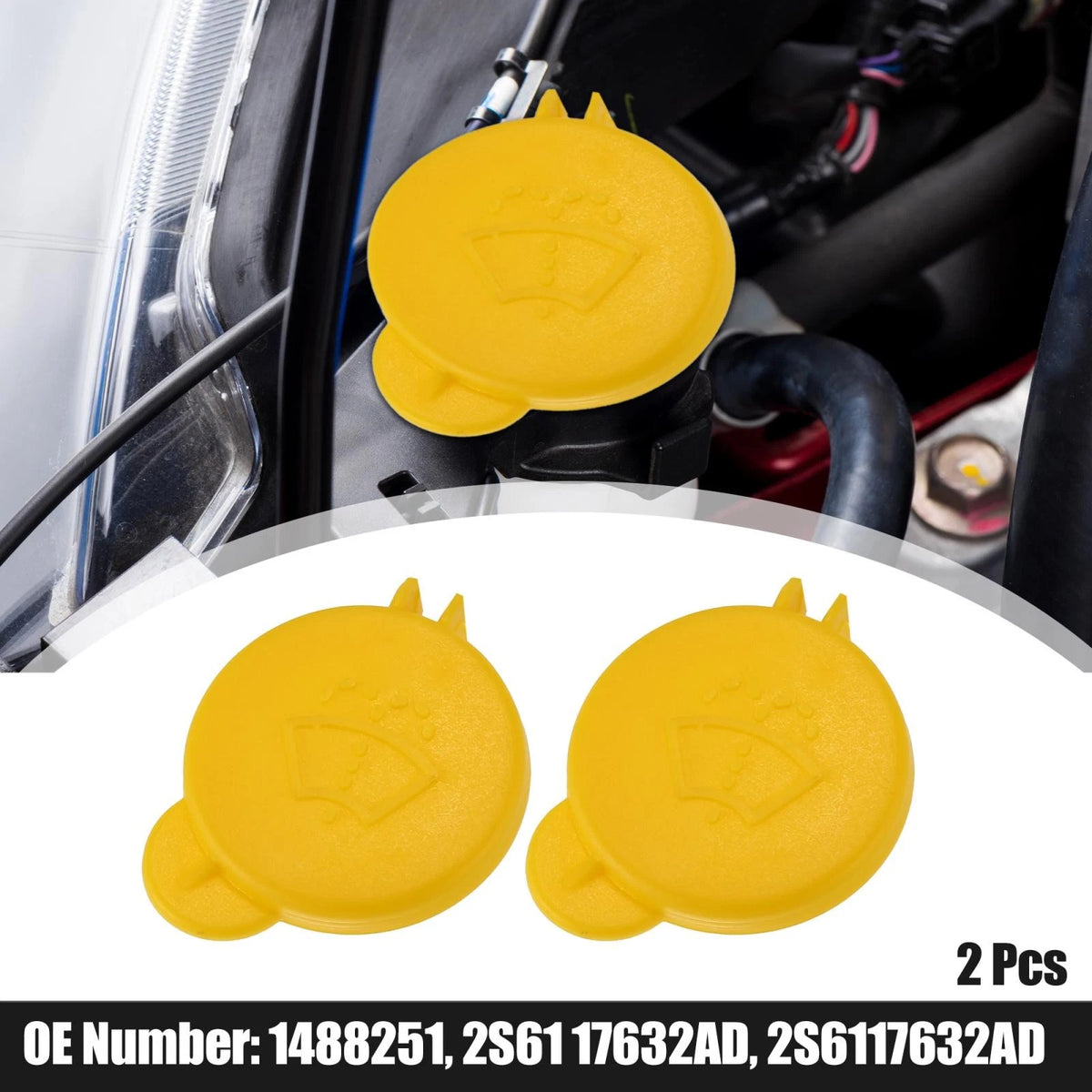 2 x Yellow Windshield Washer Fluid Reservoir Tank Caps for Ford