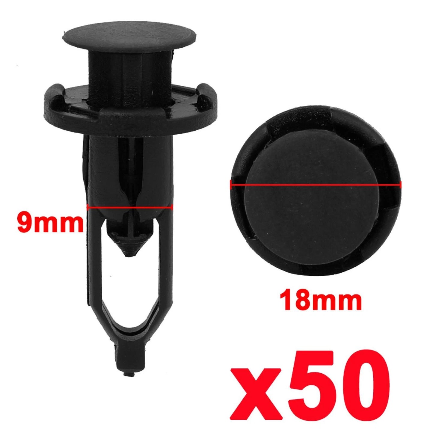 50 Pcs 18mm Black Rivet Fastener Fender Bumper Clip for Toyota