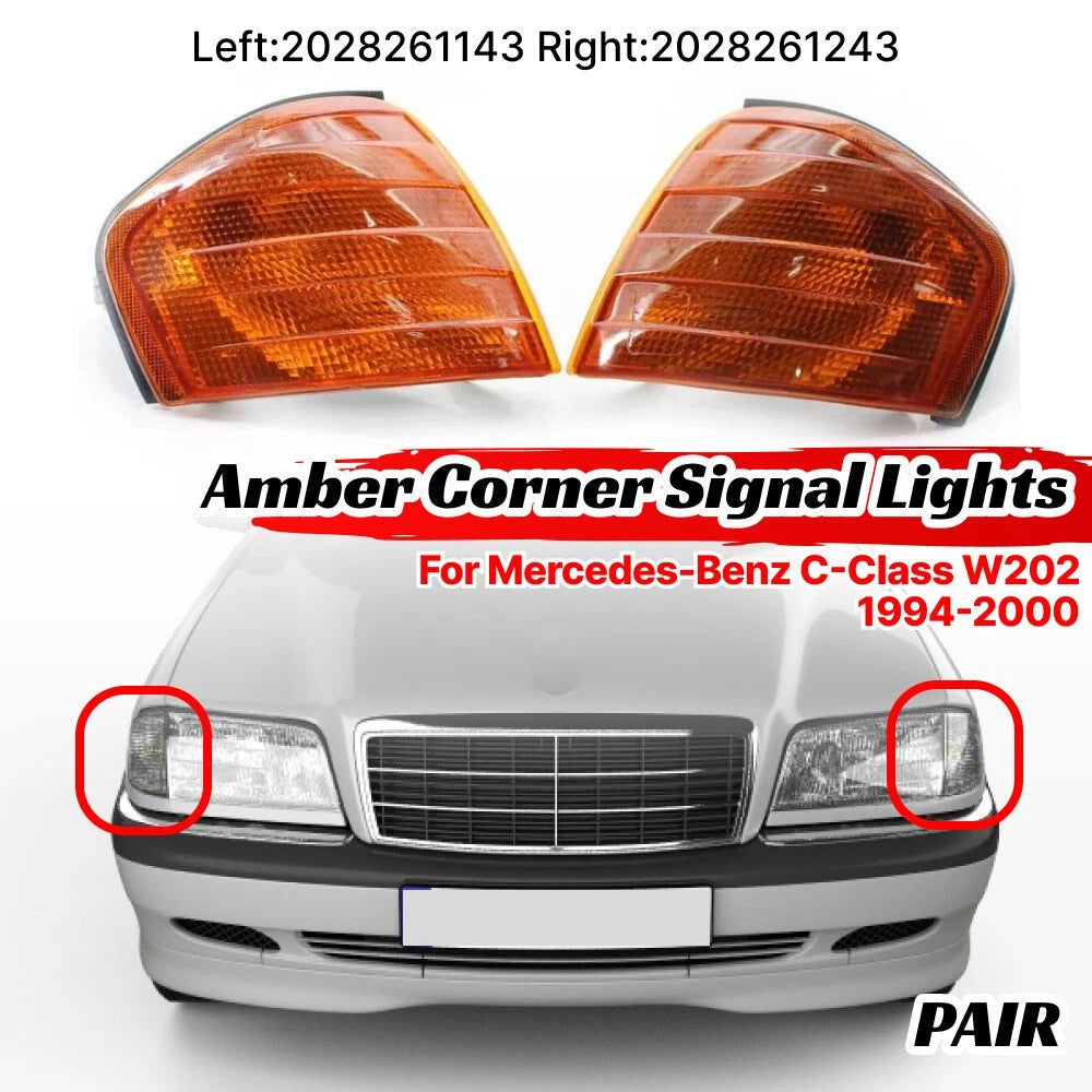 Pair Amber Corner Parking Signal Lights for Mercedes-Benz C-Class W202 (1994–2000)