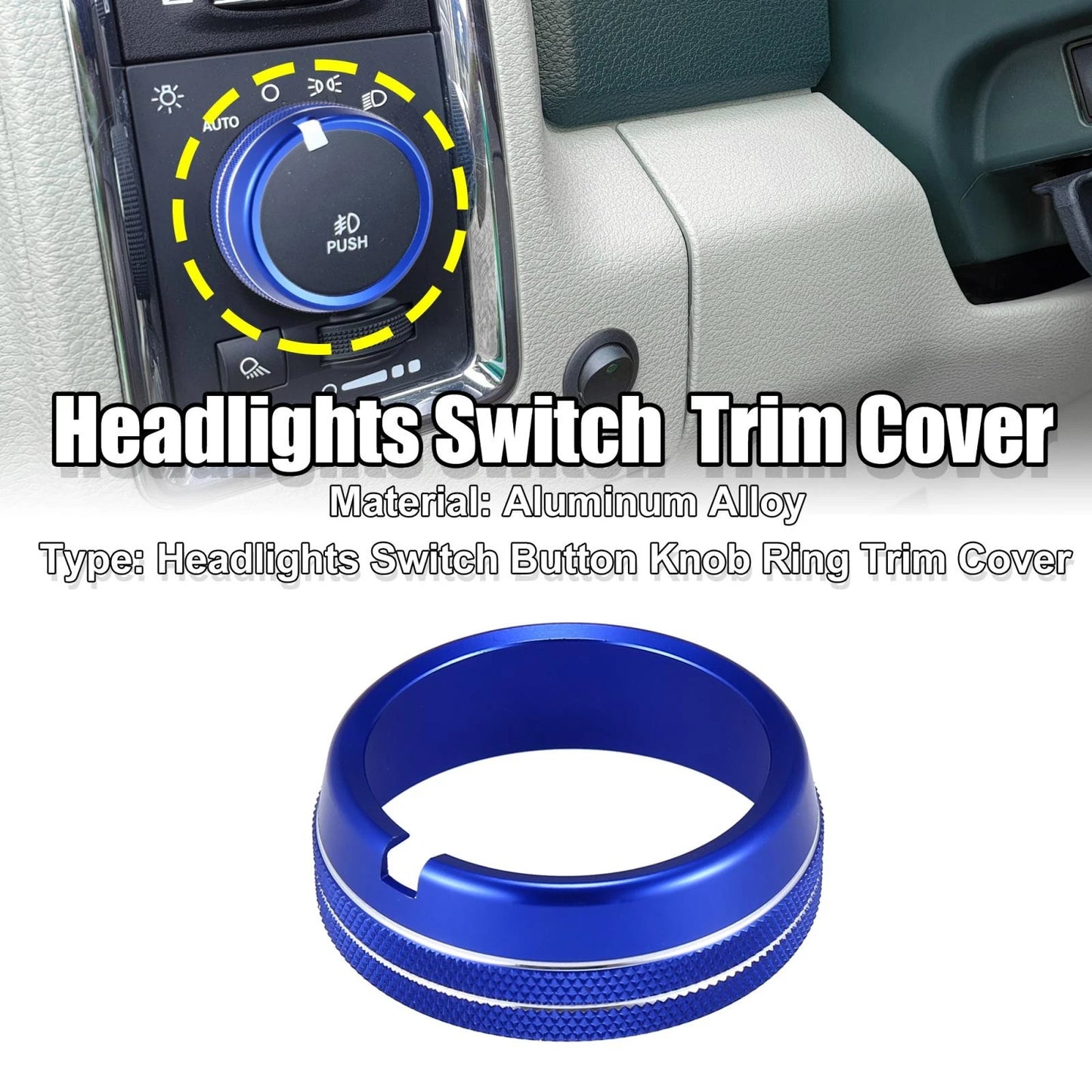 Headlights Switch Button Knob Ring Trim Cover for Dodge Ram Blue (2010 - 2017)