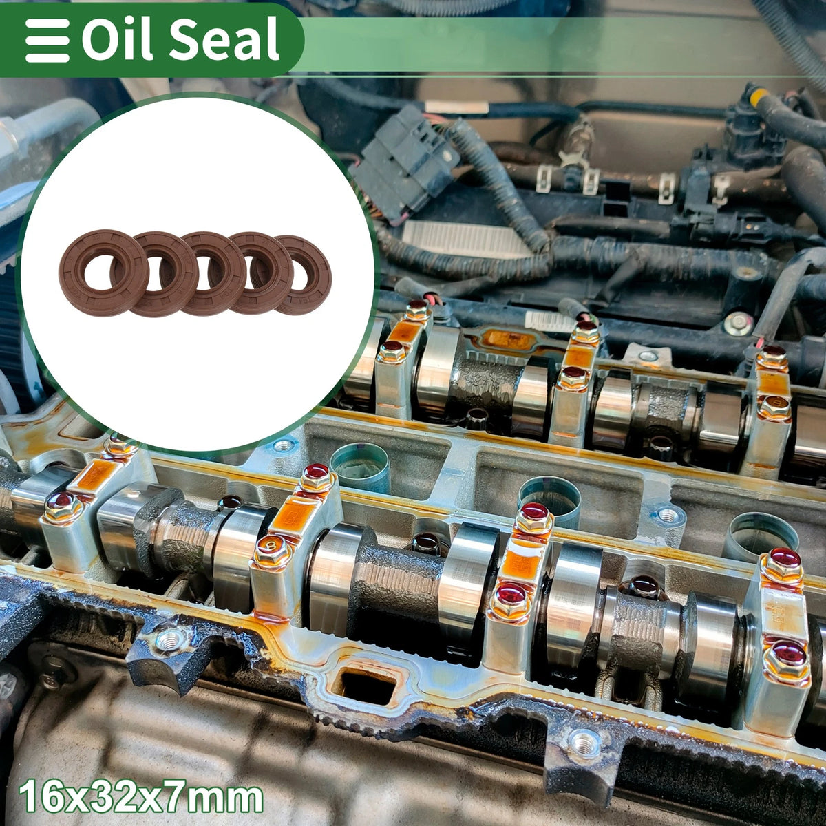 Oil Seal 16x32x7mm FKM Rubber Brown 5 Pcs for Make Model