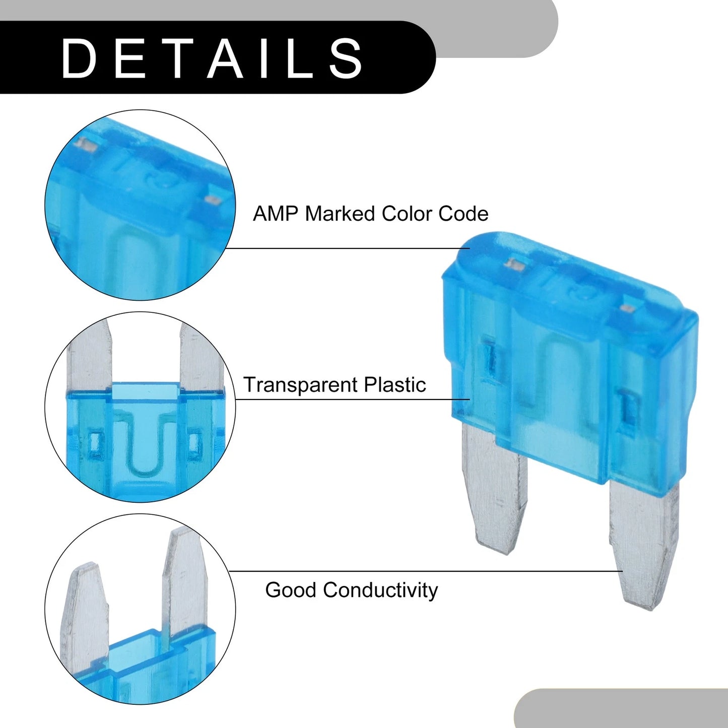 15A Mini Blade Fuse for Car, Boat, Truck, RV, Motorcycle - 5 Pcs